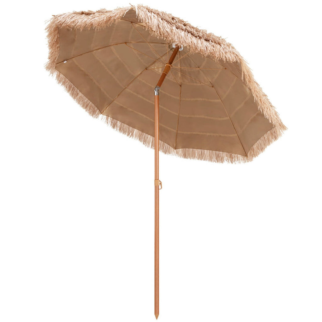 Biotree 7 ft Thatched Tiki Patio Umbrella Crank Tilt Outdoor Shade - Natural - UV Protection with Cross Base