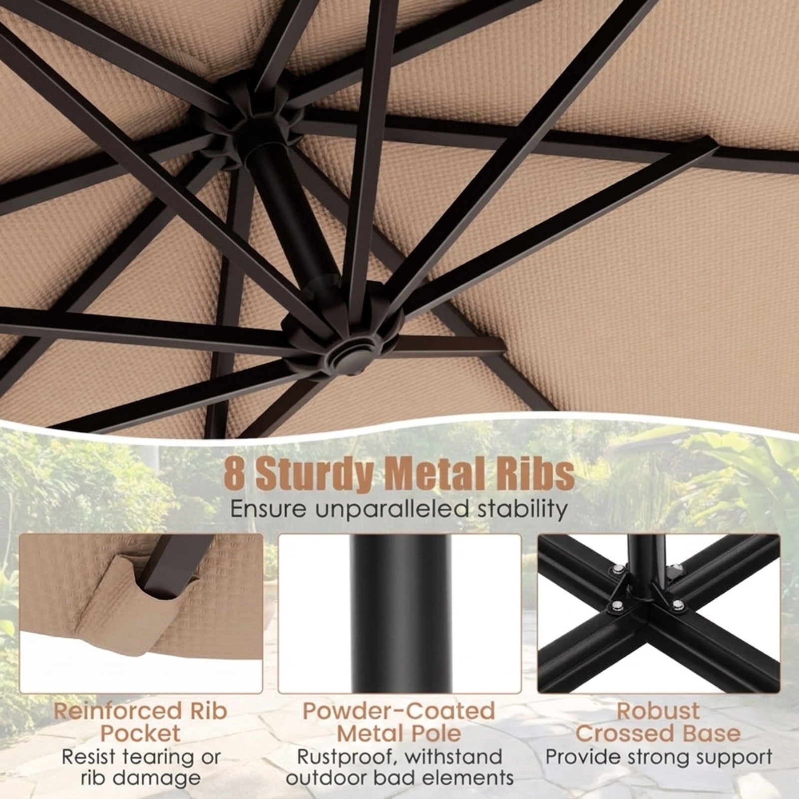 Biotree 10 ft Solar Offset Hanging Umbrella with 40 LED Lights and Cross Base 180G Polyester UV-Resistant Canopy for Outdoor - Wine Red