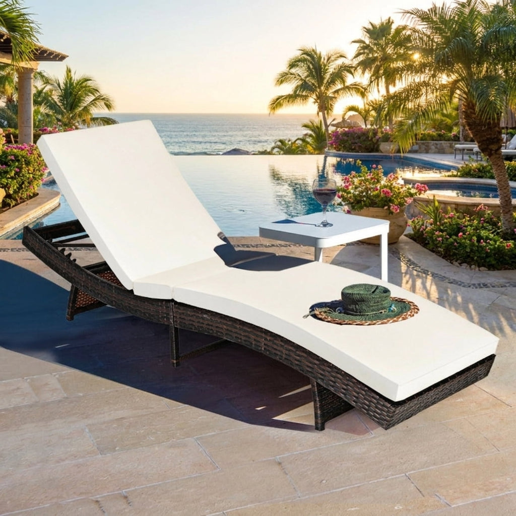Biotree Patio Folding Chaise Lounge with 5 Adjustable Levels and Cushion Stackable Patio Chair for Garden BackyardWhite