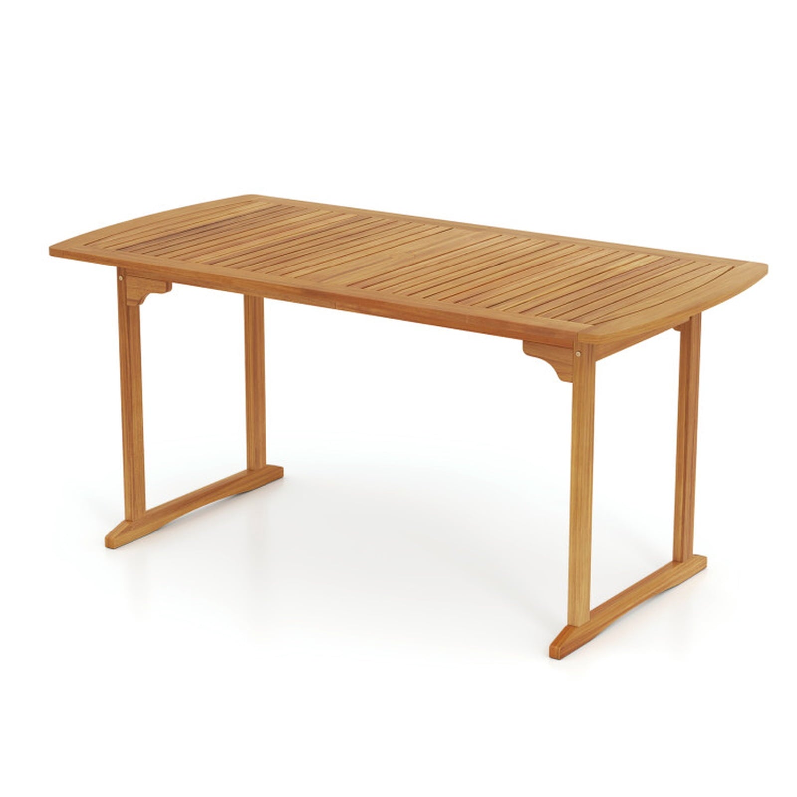 Biotree 63 inch Outdoor Dining Table with Umbrella Hole and Slatted Tabletop, Natural