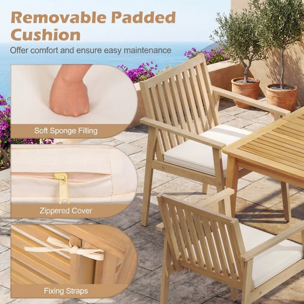 Biotree 2 Pieces Patio Dining Chairs Outdoor Acacia Wood Chairs with Removable Padded Cushion Stackable Patio Chair for Garden BackyardOak