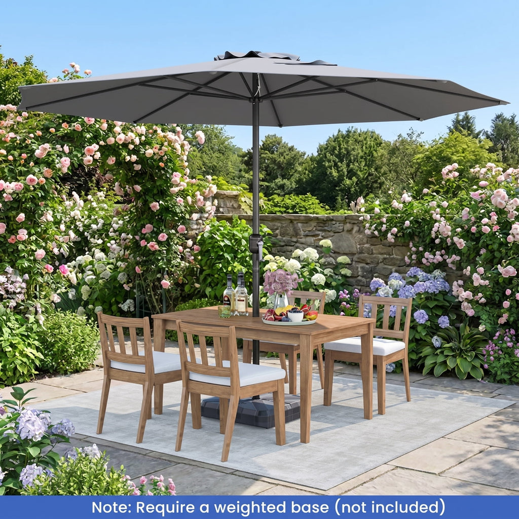 Biotree 12 ft Market Patio Umbrella with Crank and Tilt, 8 Sturdy Ribs, Vented Canopy - Gray for Backyard