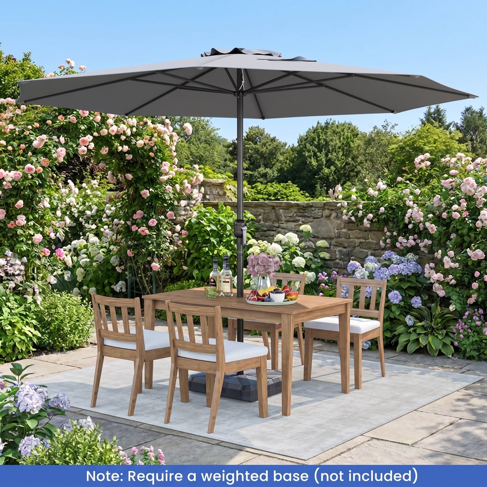 Biotree 12 ft Market Patio Umbrella with Crank and Tilt, 8 Sturdy Ribs, Vented Canopy - Gray for Backyard