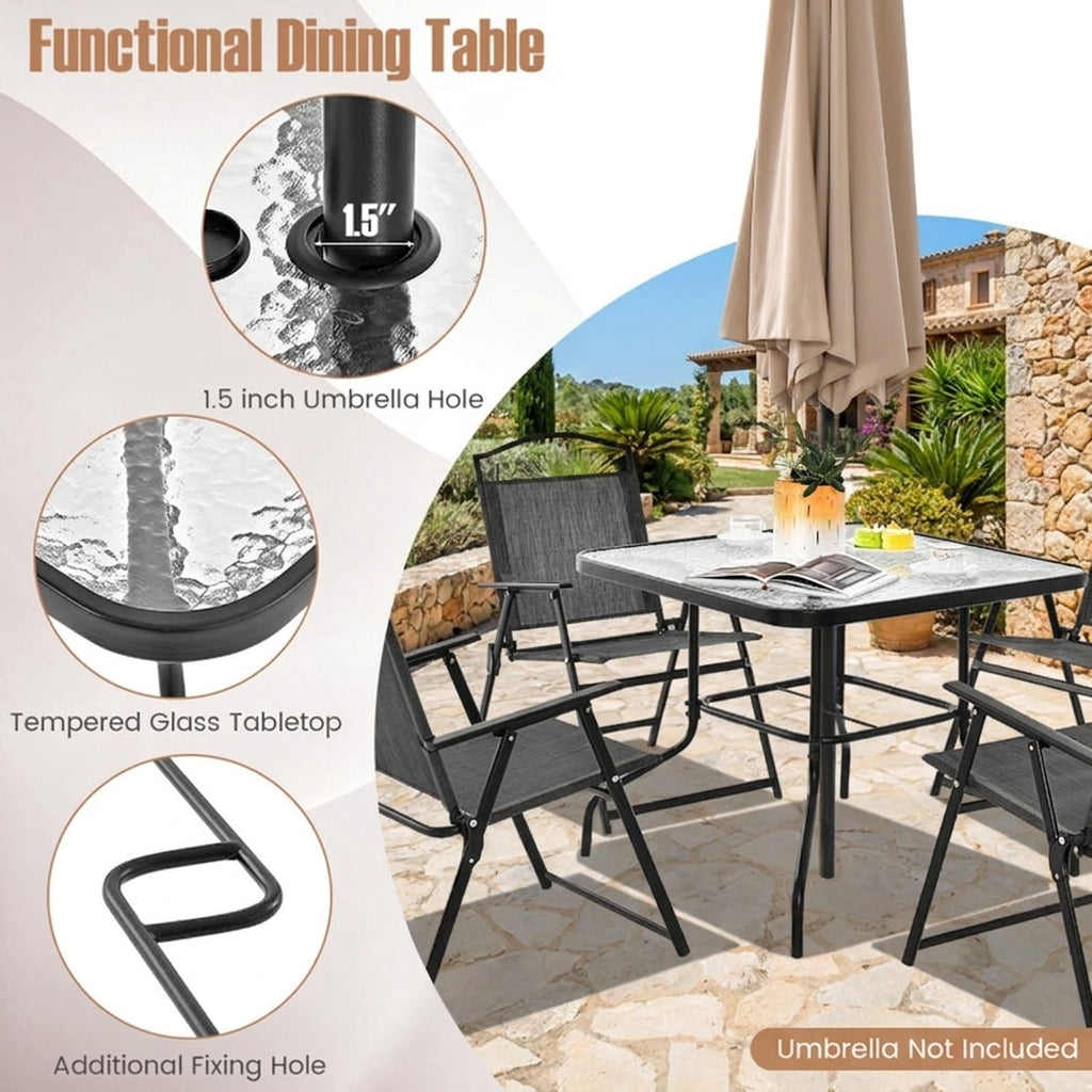 Biotree 34 Inch Outdoor Dining Table Square Tempered Glass Table with 1.5 Inch Umbrella Hole, Gray