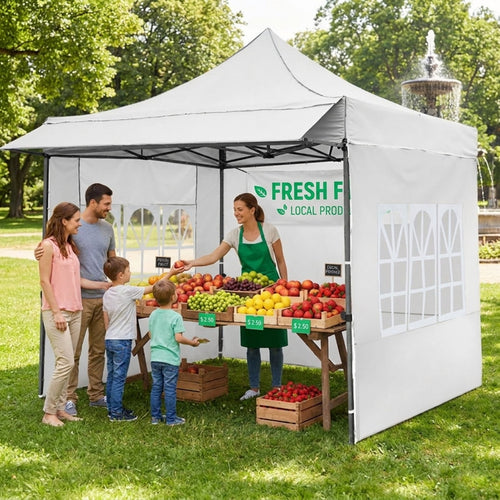 Biotree 10 x 10 FT Pop Up Canopy Tent with 3 Sidewalls, Awning & Wheeled Bag,Waterproof for Outdoor Party Supplier Camping Beach,White