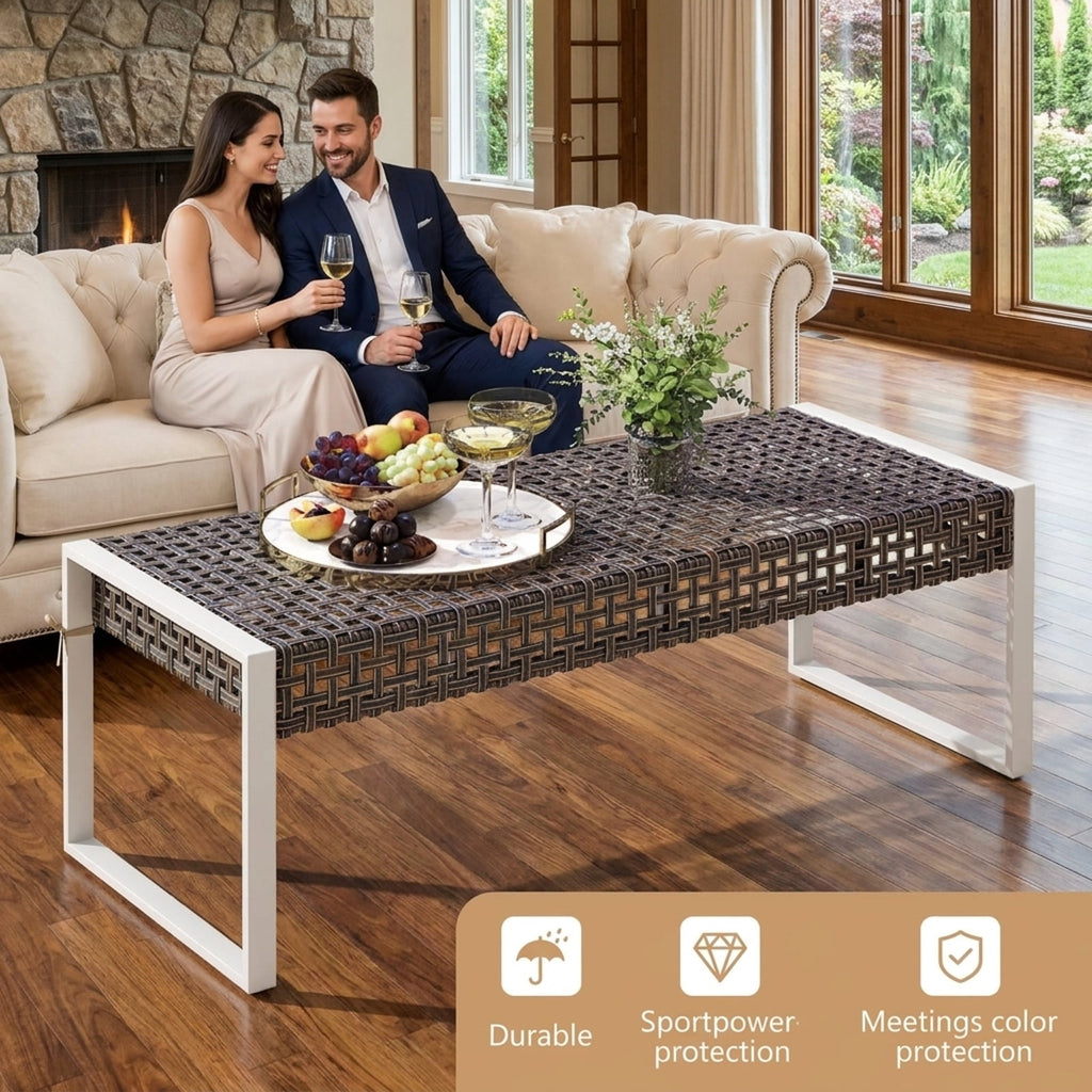 Biotree 43 Inch Patio Rectangle Ottoman with Metal Legs and Seat Cushion Stackable Patio Chair for Garden BackyardBeige