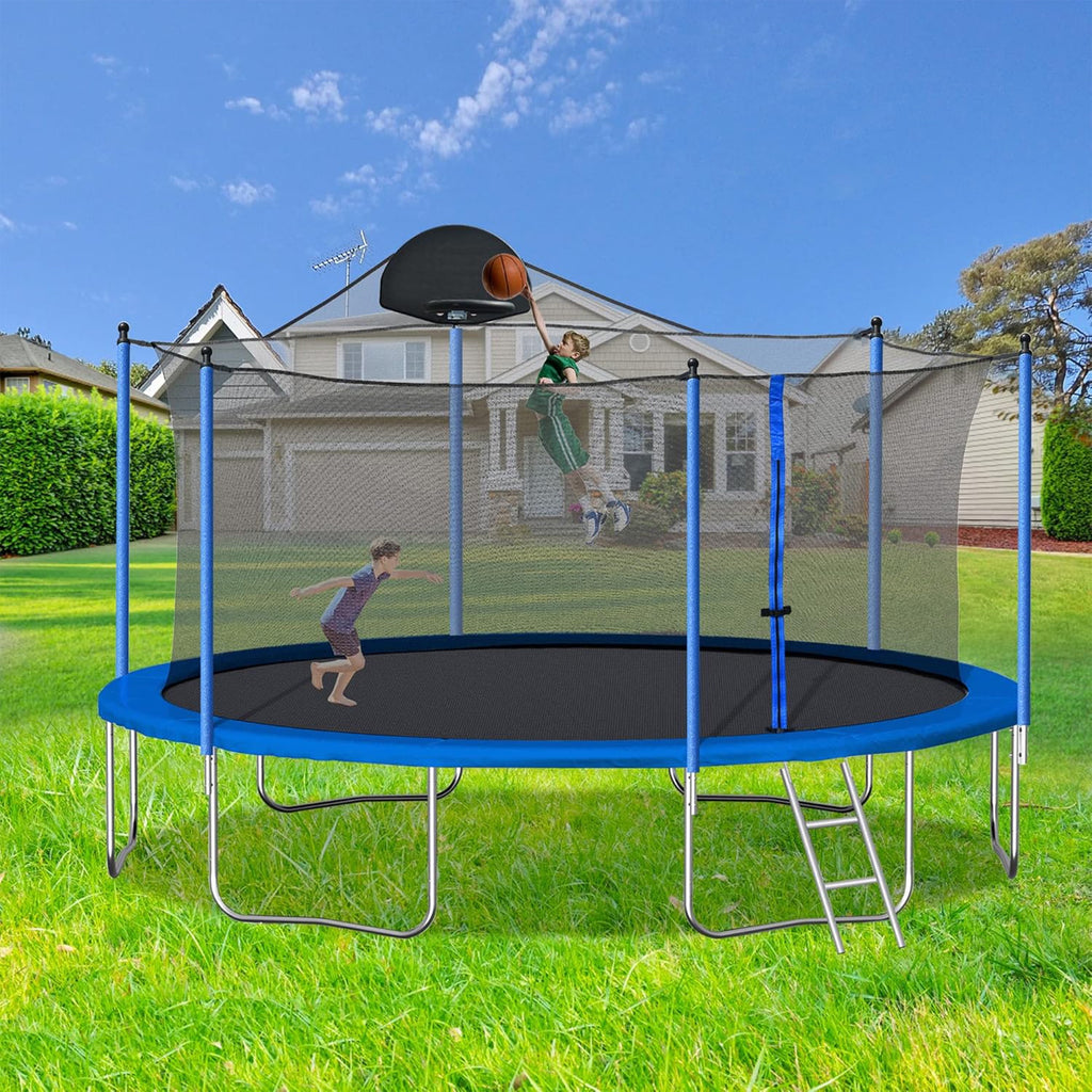 Biotree 14 FT Trampoline for Kids and Adults, Outdoor Trampoline with Basketball Hoop Safety Enclosure Net,Large Load Capacity Heavy-Duty Jumping Trampoline for Boys and Girls