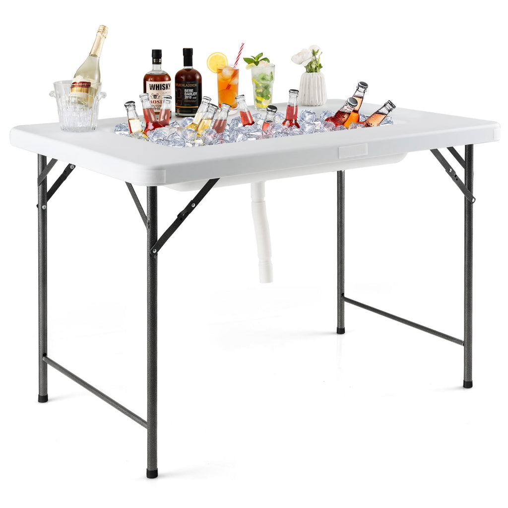Biotree 4 Feet Folding Ice Bin Table with Skirt for Camping Picnic Wedding Portable Ice Cooler Party Table, White