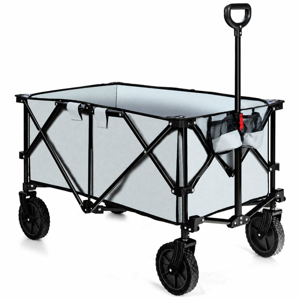 Biotree Collapsible Garden Wagon with 180 lb Capacity, Adjustable Handle, All-Terrain Wheels and Carry Bag for Camping and Shopping, Gray