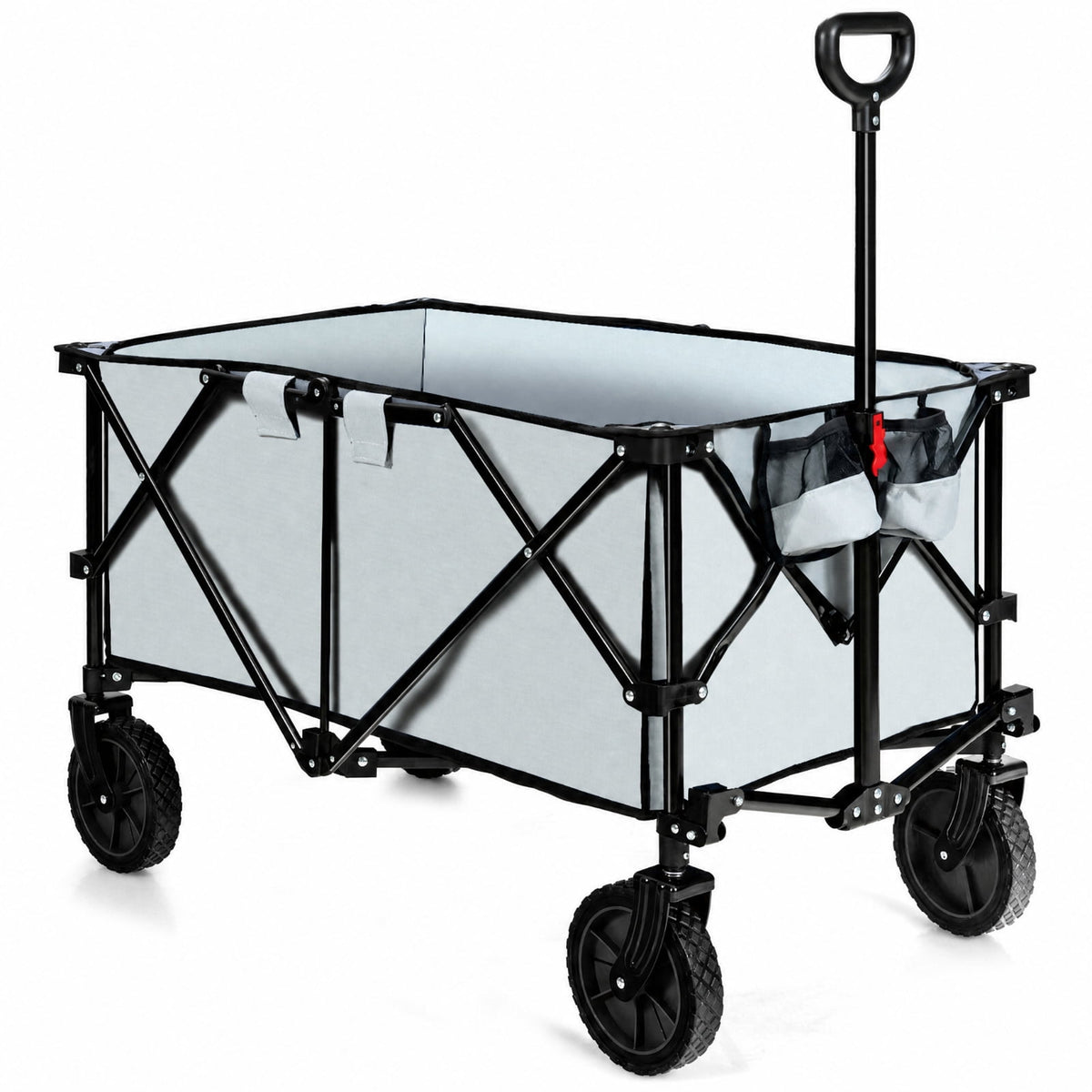 Biotree Collapsible Garden Wagon with 180 lb Capacity, Adjustable Handle, All-Terrain Wheels and Carry Bag for Camping and Shopping, Gray