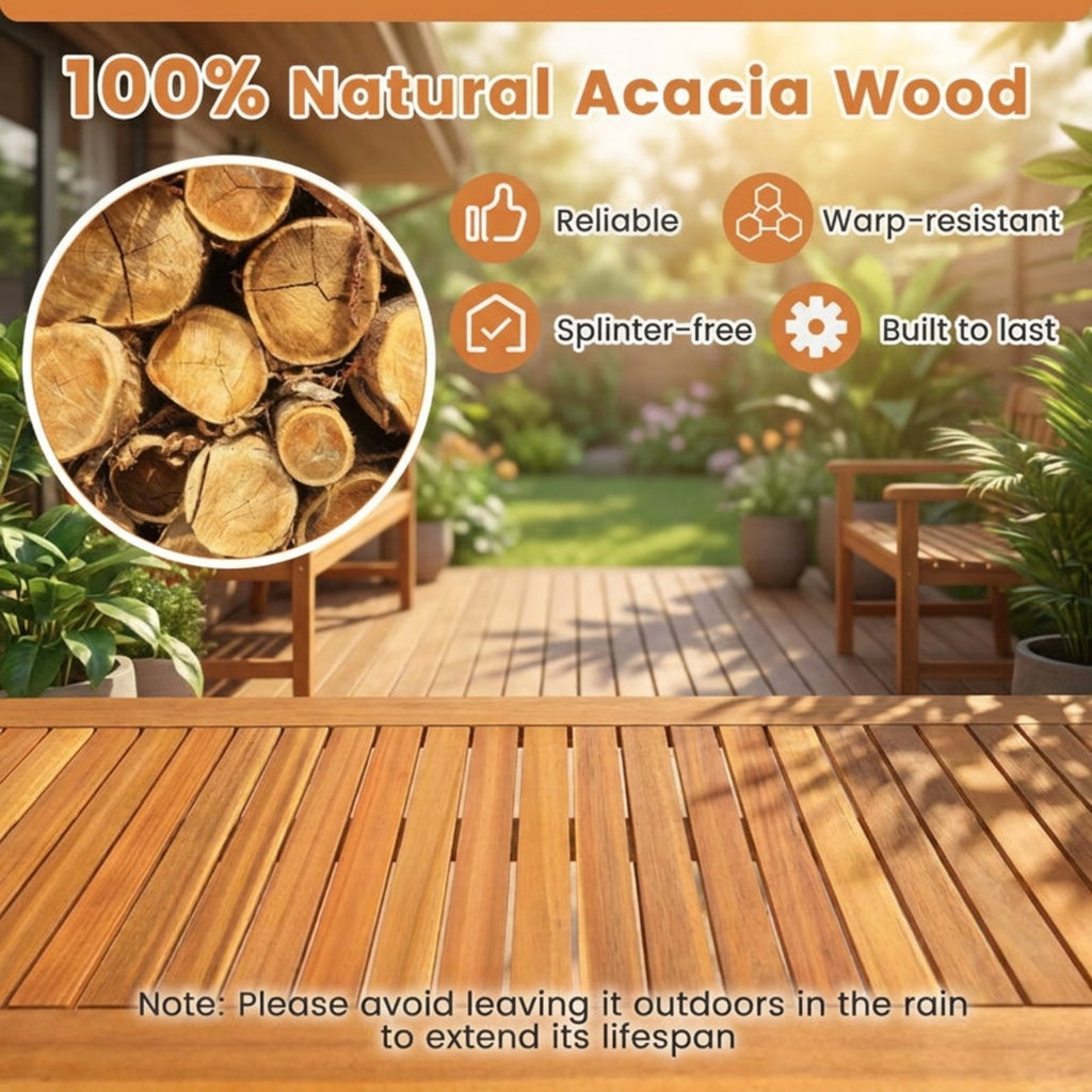 Biotree Acacia Wood Outdoor Bench with Slatted Seat for Garden Stackable Patio Chair for Garden BackyardNatural