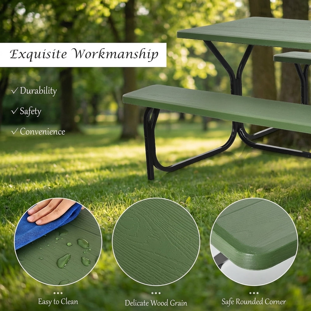 Biotree HDPE Outdoor Picnic Table and Bench Set-Green