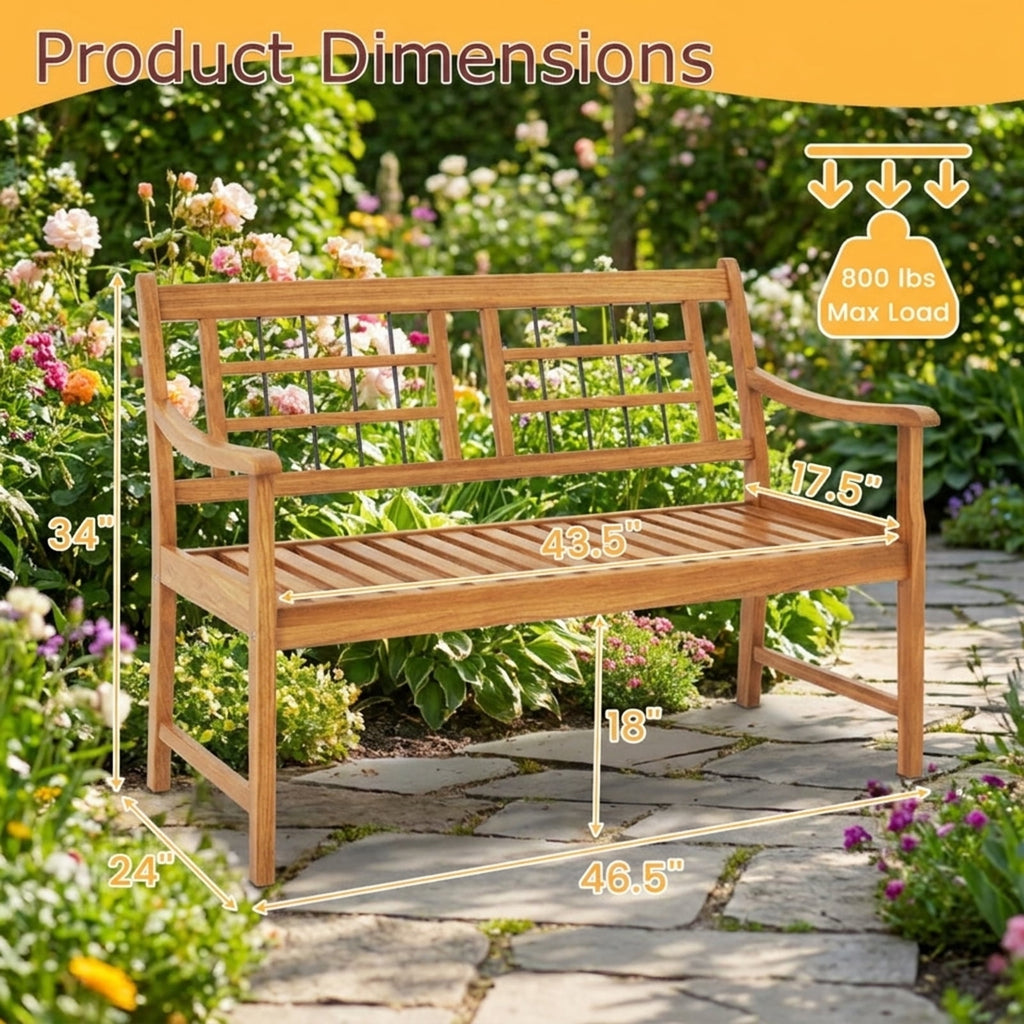 Biotree Patio Acacia Wood Bench with Curved Armrests Slatted Seat and Backrest Stackable Patio Chair for Garden BackyardNatural