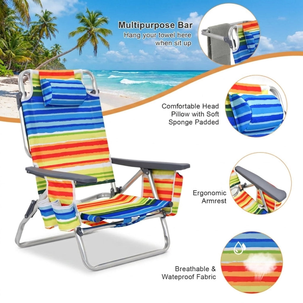 Biotree 2 Packs 5-Position Outdoor Folding Backpack Beach Table Chair Reclining Chair Set Stackable Patio Chair for Garden BackyardYellow