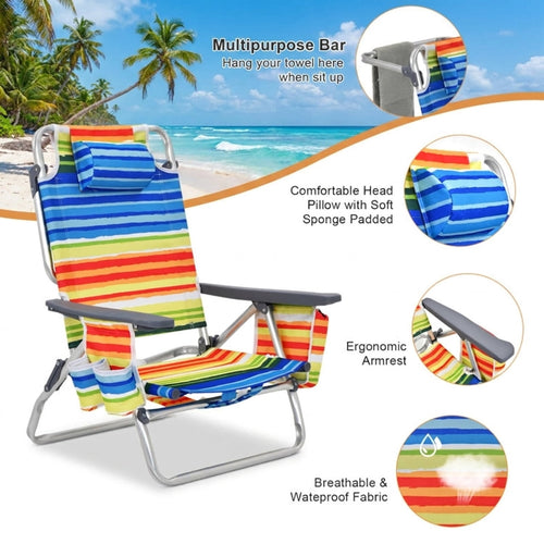 Biotree 2 Packs 5-Position Outdoor Folding Backpack Beach Table Chair Reclining Chair Set Stackable Patio Chair for Garden BackyardYellow