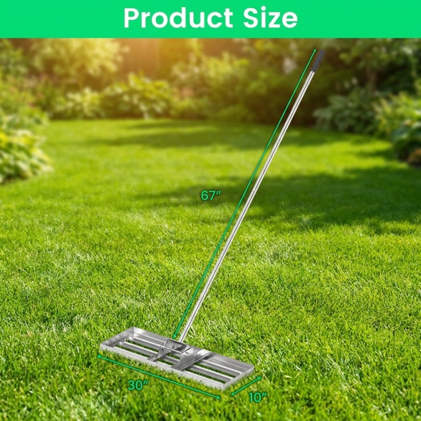 Biotree 30 x 10 Inch Lawn Leveling Rake with Ergonomic Handle for Lawn Garden Yard Soil Care, Silver