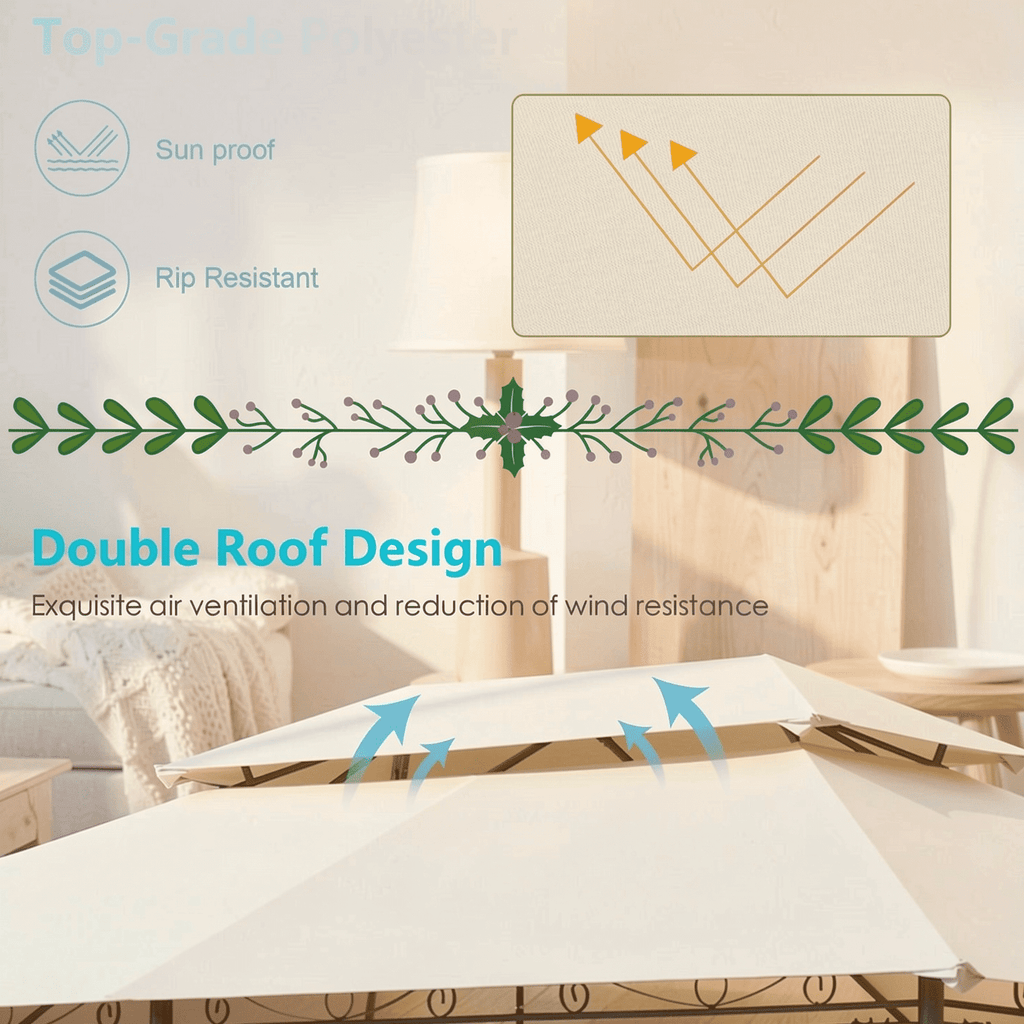 Biotree 10 Feet x 13 Feet Tent Canopy Shelter with Removable Netting Sidewall Beige - Outdoor Patio Backyard Garden Shade Canopy Shelter