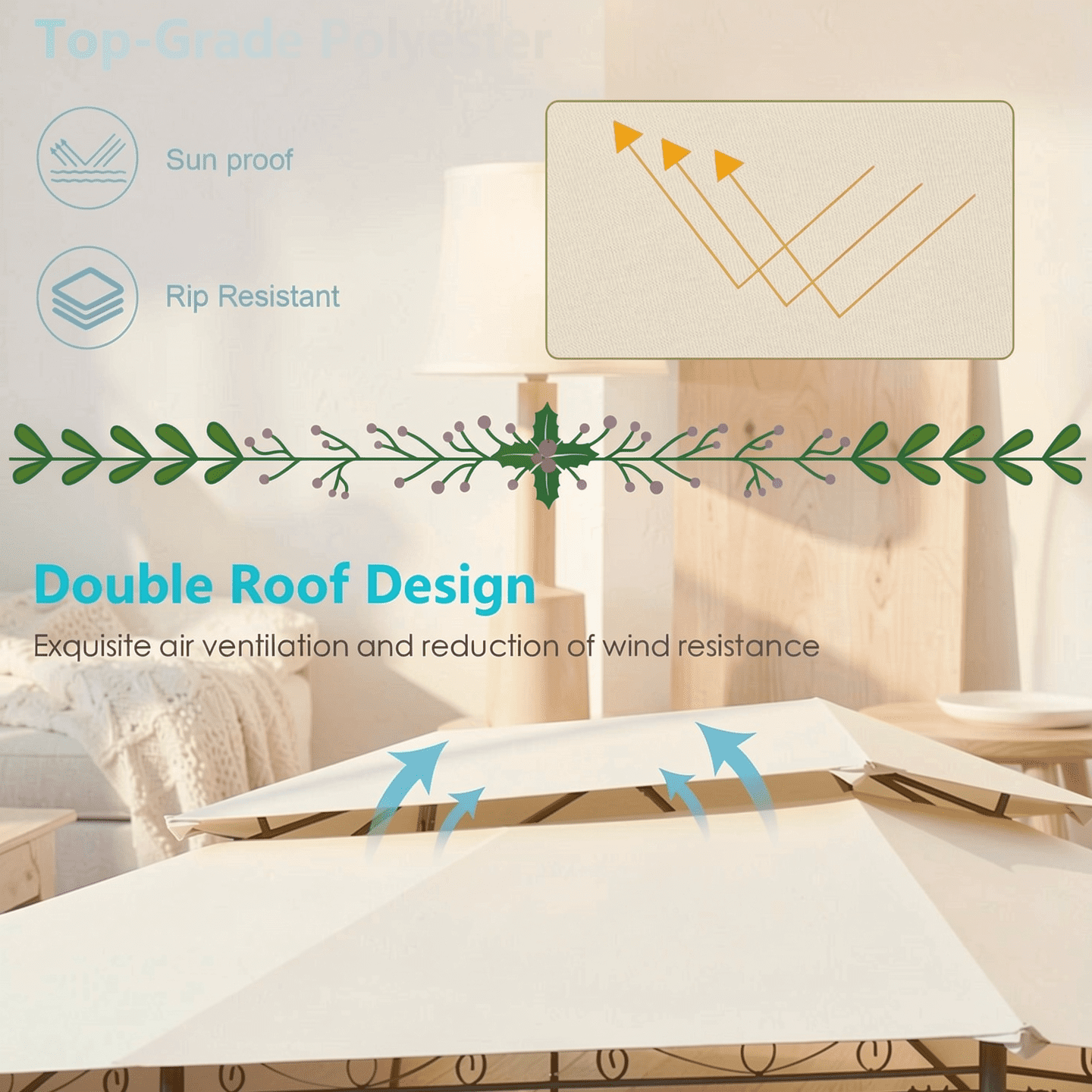 Biotree 10 Feet x 13 Feet Tent Canopy Shelter with Removable Netting Sidewall Beige - Outdoor Patio Backyard Garden Shade Canopy Shelter