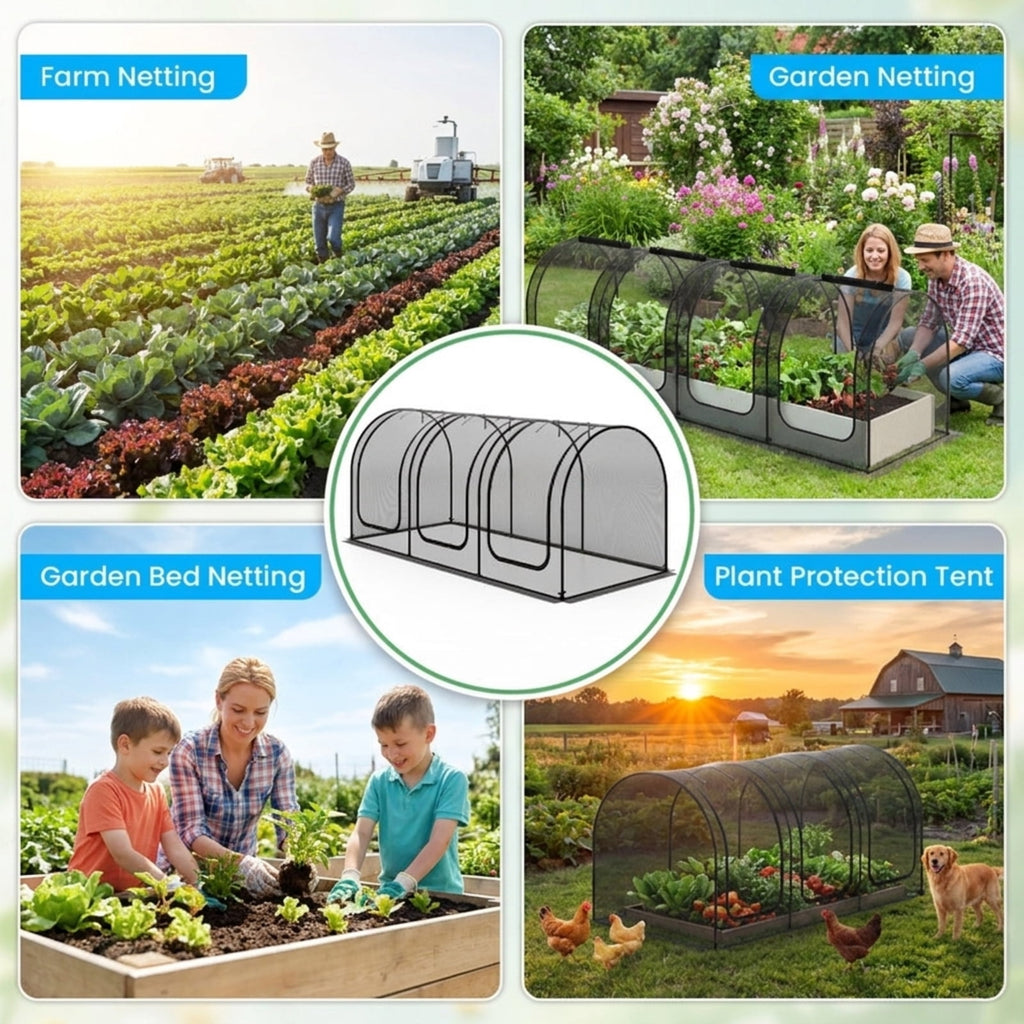 Biotree Tunnel Crop Cage Large Portable Plant Protection Tent with 3 Roll for Outdoor Garden Backyard Patio Vegetables Flowers, Green