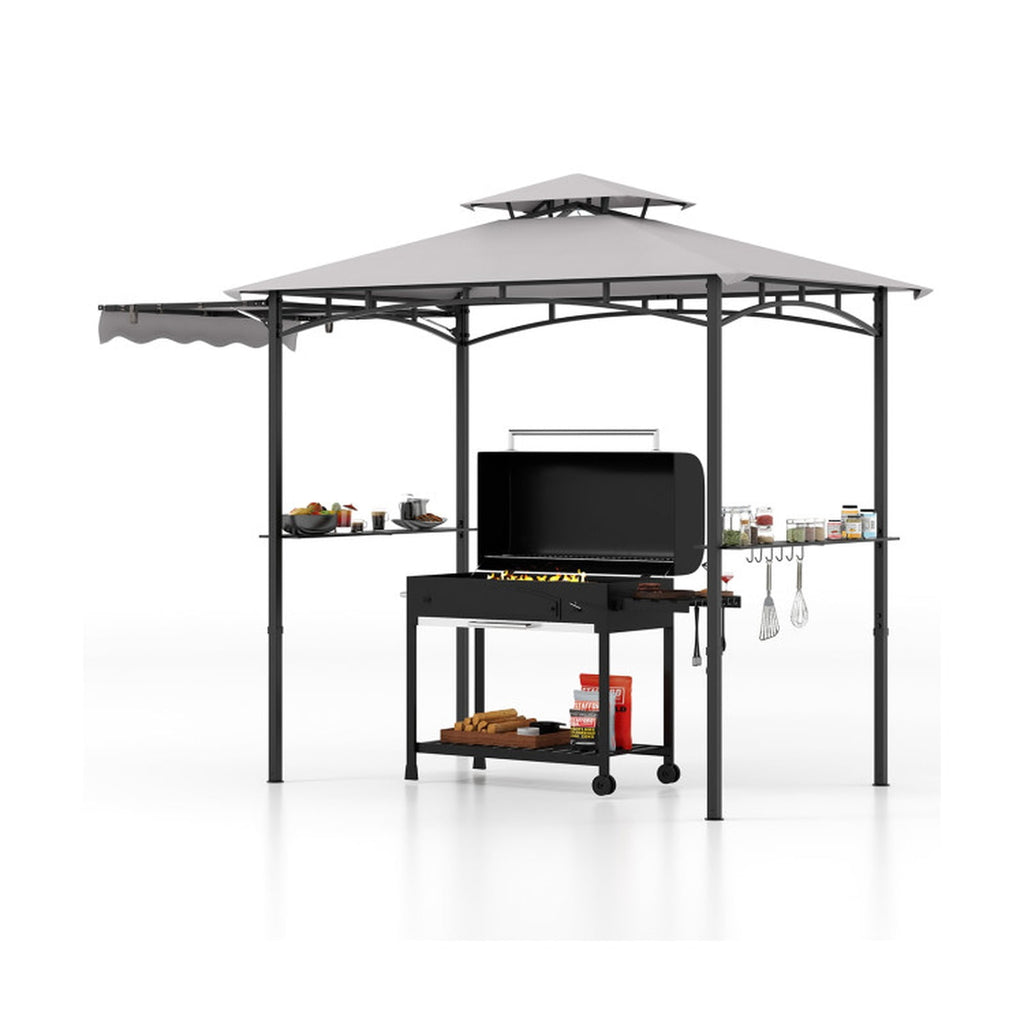 Biotree 11 x 5 FT Grill Gazebo with Side Awning and Double-Tiered Top Gray - Outdoor Patio Backyard Garden Shade Canopy Shelter