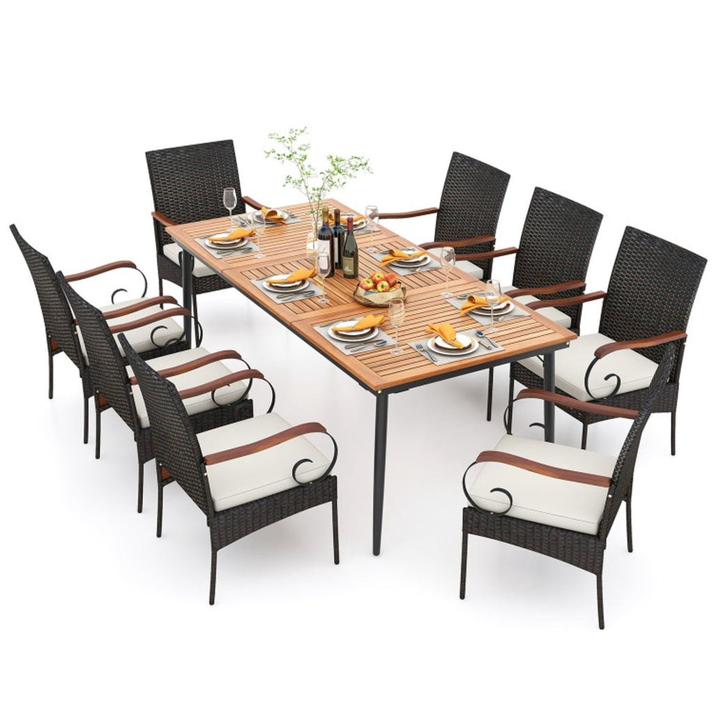 Biotree 9 Pieces Rattan Patio Dining Set with Acacia Wood Table and Cushioned Chair Outdoor Conversation Set for Garden Backyard PorchMix Gray