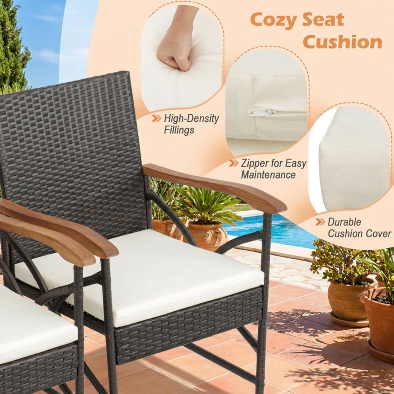 Biotree Set of 2/4 Patio Wicker Dining Chairs with Soft Zippered Cushion-Set of 2 Stackable Patio Chair for Garden BackyardMix Brown