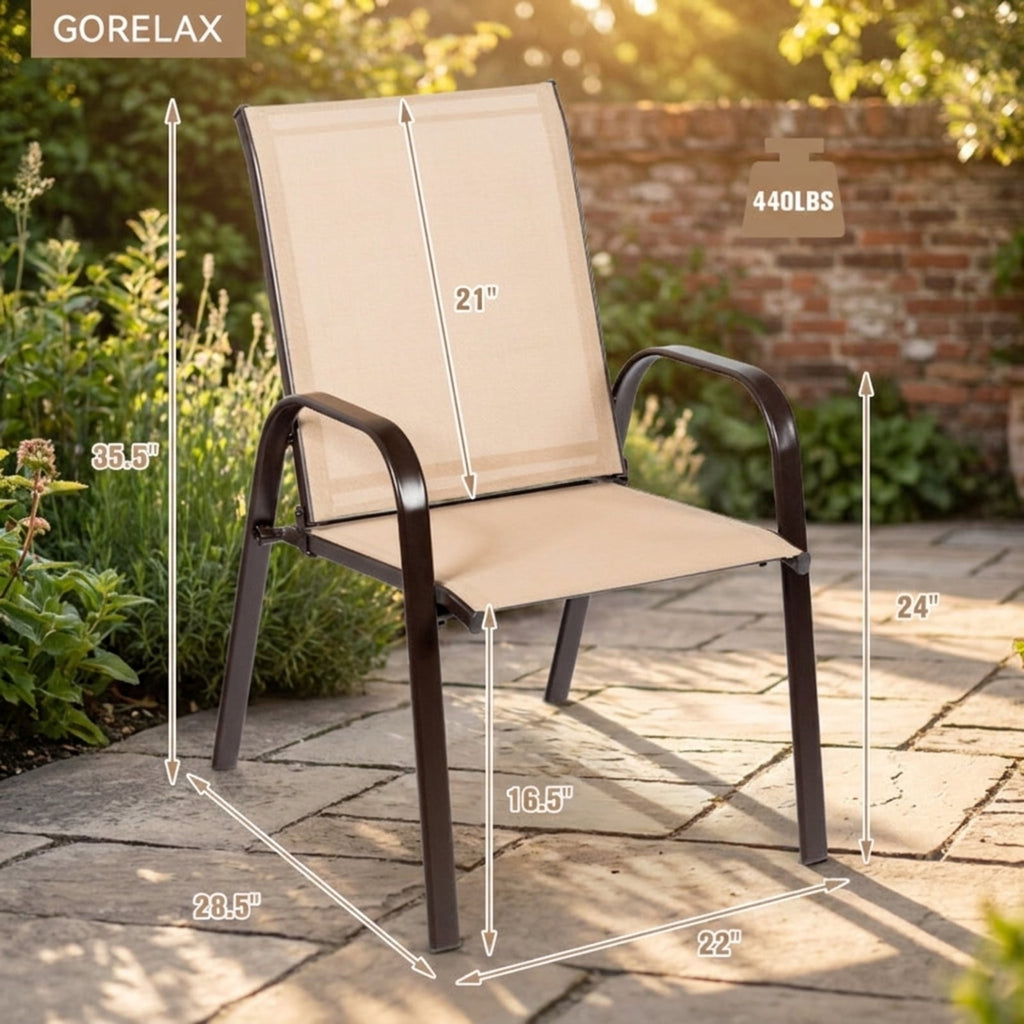 Biotree 2 Pcs Patio Chairs Outdoor Dining Chair with Armrest Stackable Patio Chair for Garden BackyardBeige