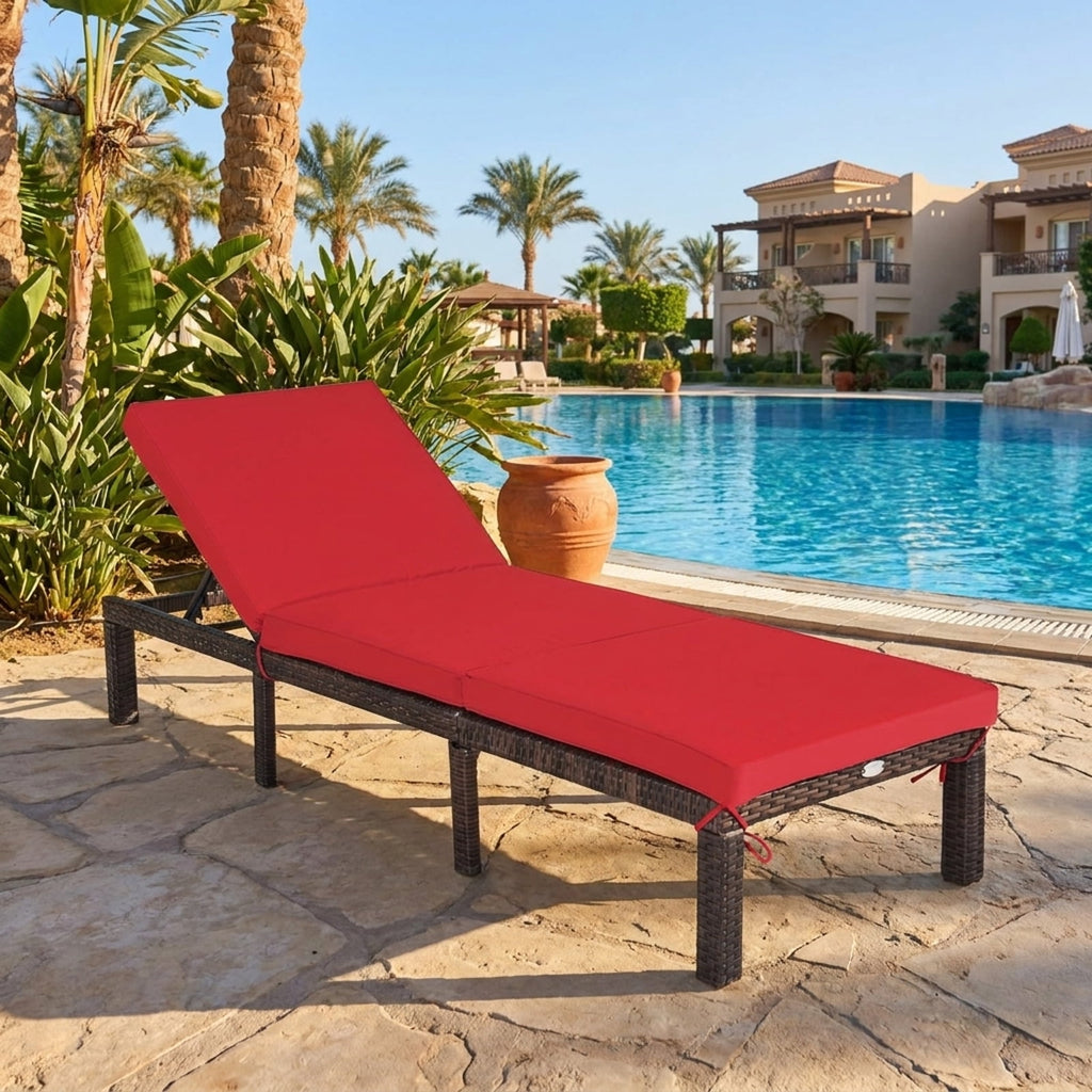 Biotree Outdoor Rattan Adjustable Cushioned Chaise Stackable Patio Chair for Garden BackyardRed