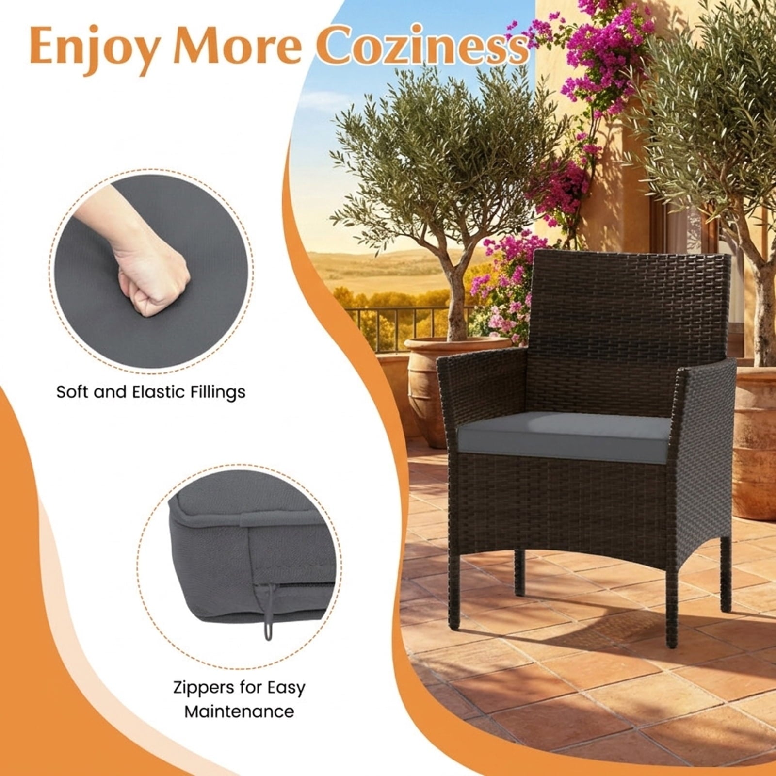 Biotree 4 Piece Patio Rattan Conversation Set with Cozy Seat Cushions Outdoor Conversation Set for Garden Backyard PorchGray