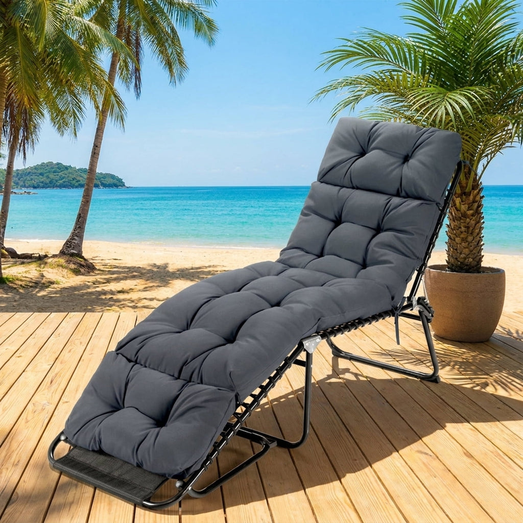 Biotree Outdoor Lounge Chaise Cushion with String Ties for Garden Poolside Comfortable Patio Chair Cushion PadGray