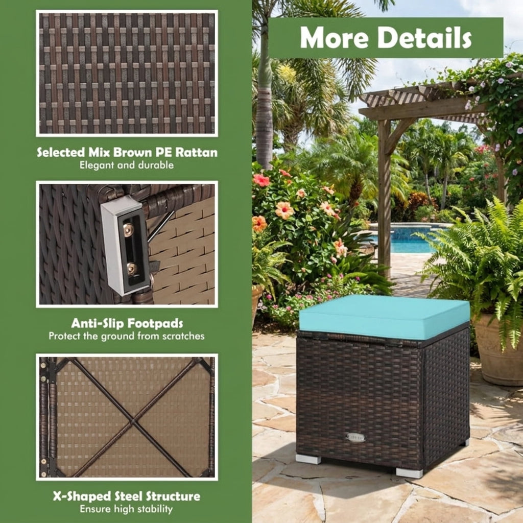 Biotree 2 Pieces Patio Ottoman with Removable Cushions Stackable Patio Chair for Garden BackyardTurquoise
