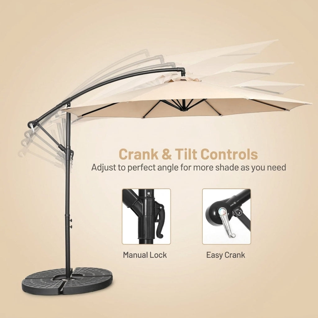 Biotree 10 ft Cantilever Offset Patio Umbrella 8-Rib Outdoor Shade - Beige - UV Protection with Cross Base