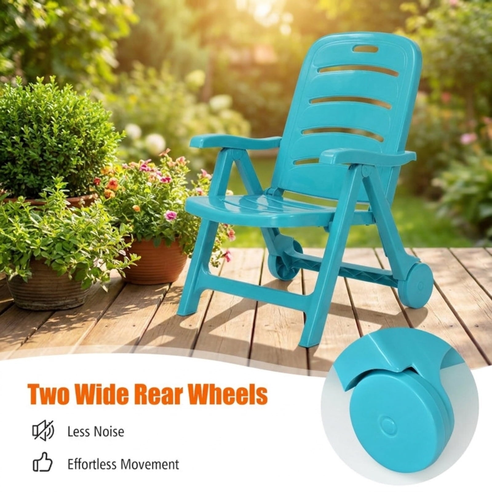 Biotree 5 Position Adjustable Folding Lounger Chaise Chair Stackable Patio Chair for Garden BackyardTurquoise
