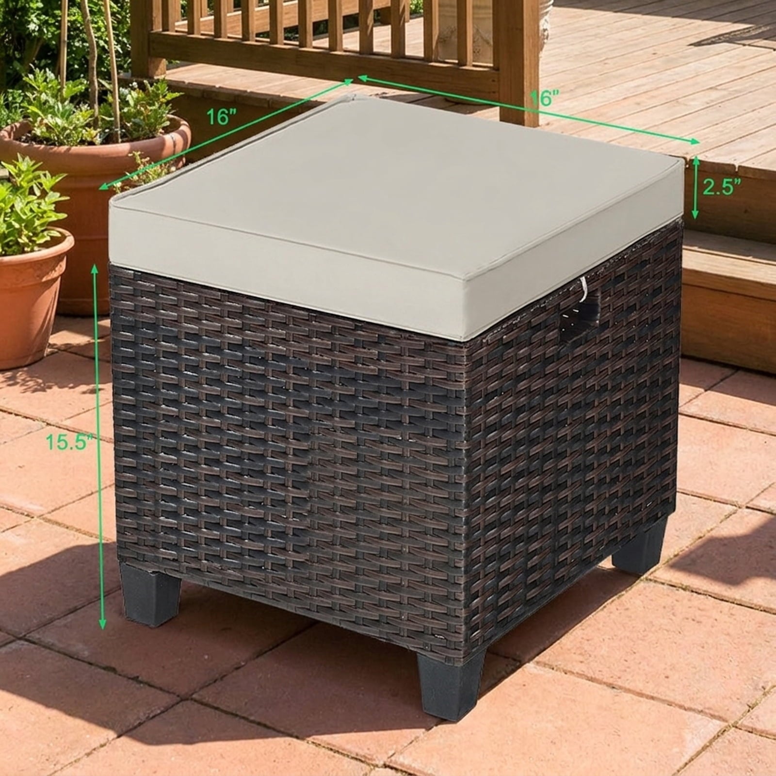 Biotree 2 Pieces Patio Rattan Ottoman Set with Removable Cushions Stackable Patio Chair for Garden BackyardBeige