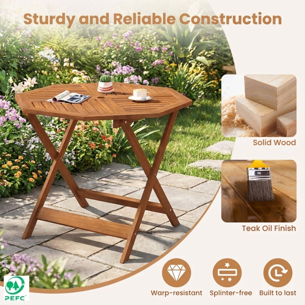 Biotree 35.5 Inch Solid Wood Patio Dining Table Octagon Table with 1.97 Inch Umbrella Hole, Natural