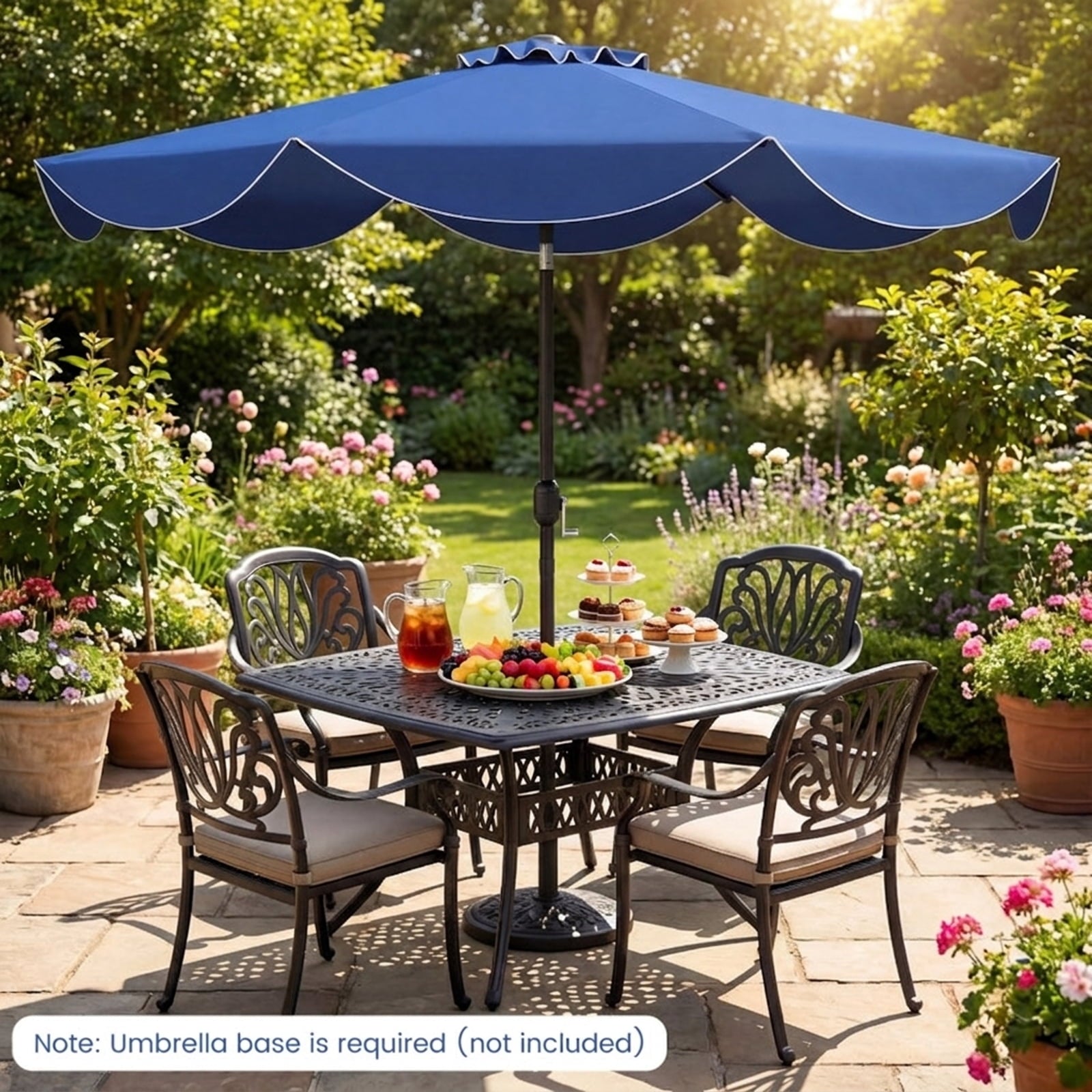 Biotree 9 ft Market Patio Umbrella with Crank and Tilt, 8 Sturdy Ribs, Vented Canopy - Navy Blue for Backyard