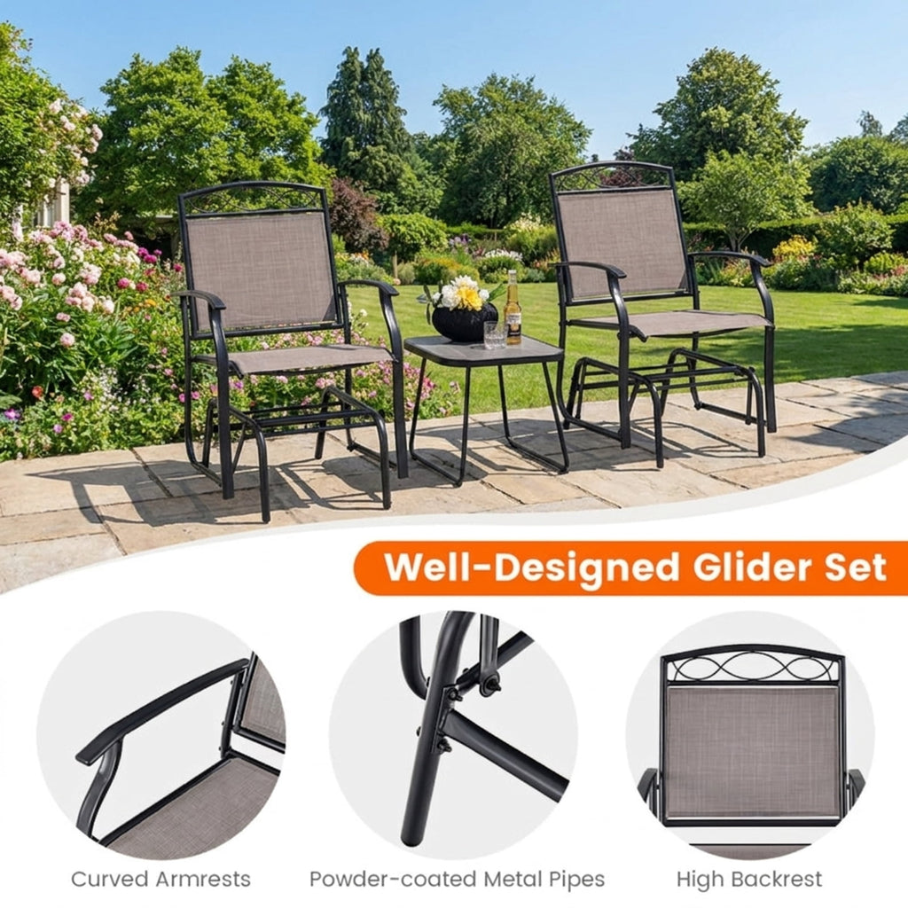 Biotree Set of 2 Outdoor Metal Glider Armchairs with Weather Stackable Patio Chair for Garden Backyardresistant Fabric