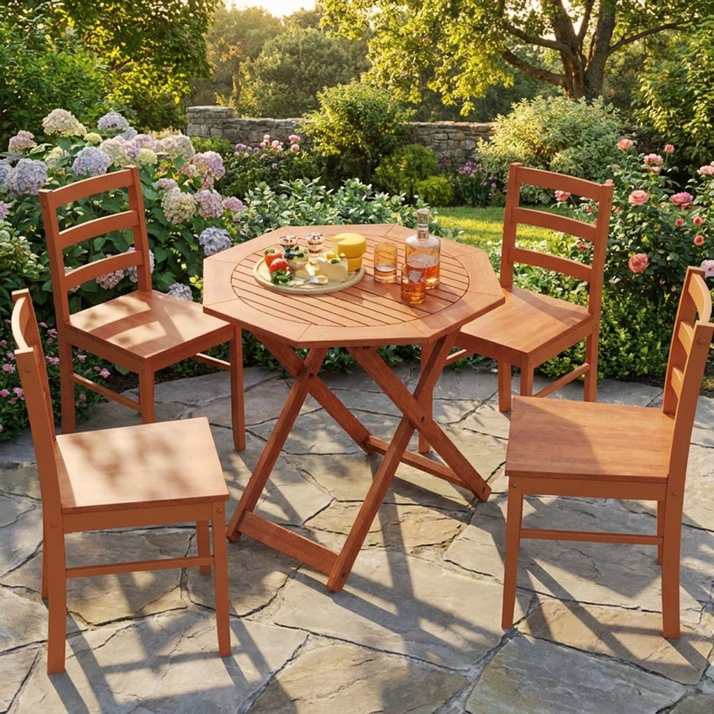 Biotree Octagon Folding Patio Table with 2 Inches Umbrella Hole, Brown