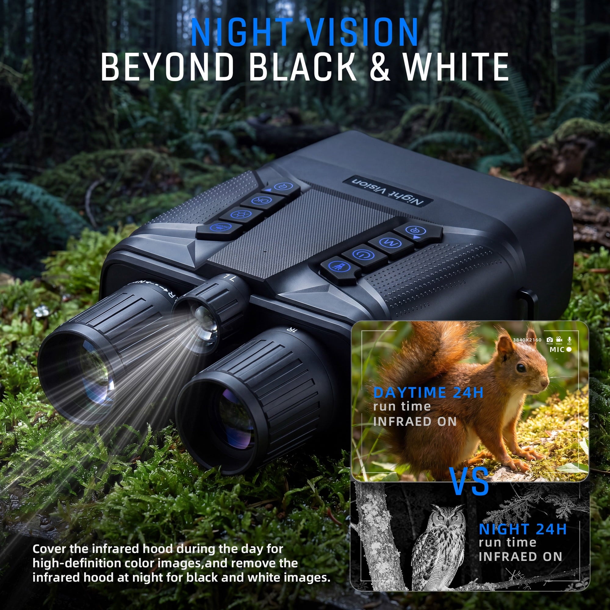 4K Night Vision Goggles for Adults Hunting, 8X Digital Night Vision Binoculars, 3.99inch Large Screen, 64GB Card, 2000FT Range, 40MP Photo Video