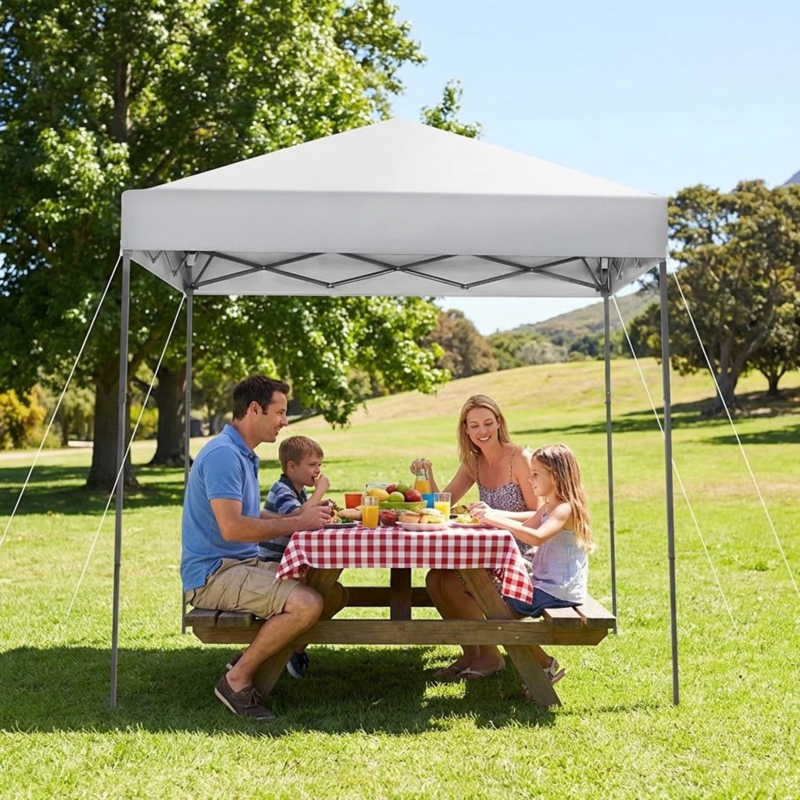 Biotree 6.6 x 6.6 Feet Outdoor Pop-up Canopy Tent with UPF 50+ Sun Protection and Carry Bag, Instant Sun Shelter for Beach Camping Park Backyard, White