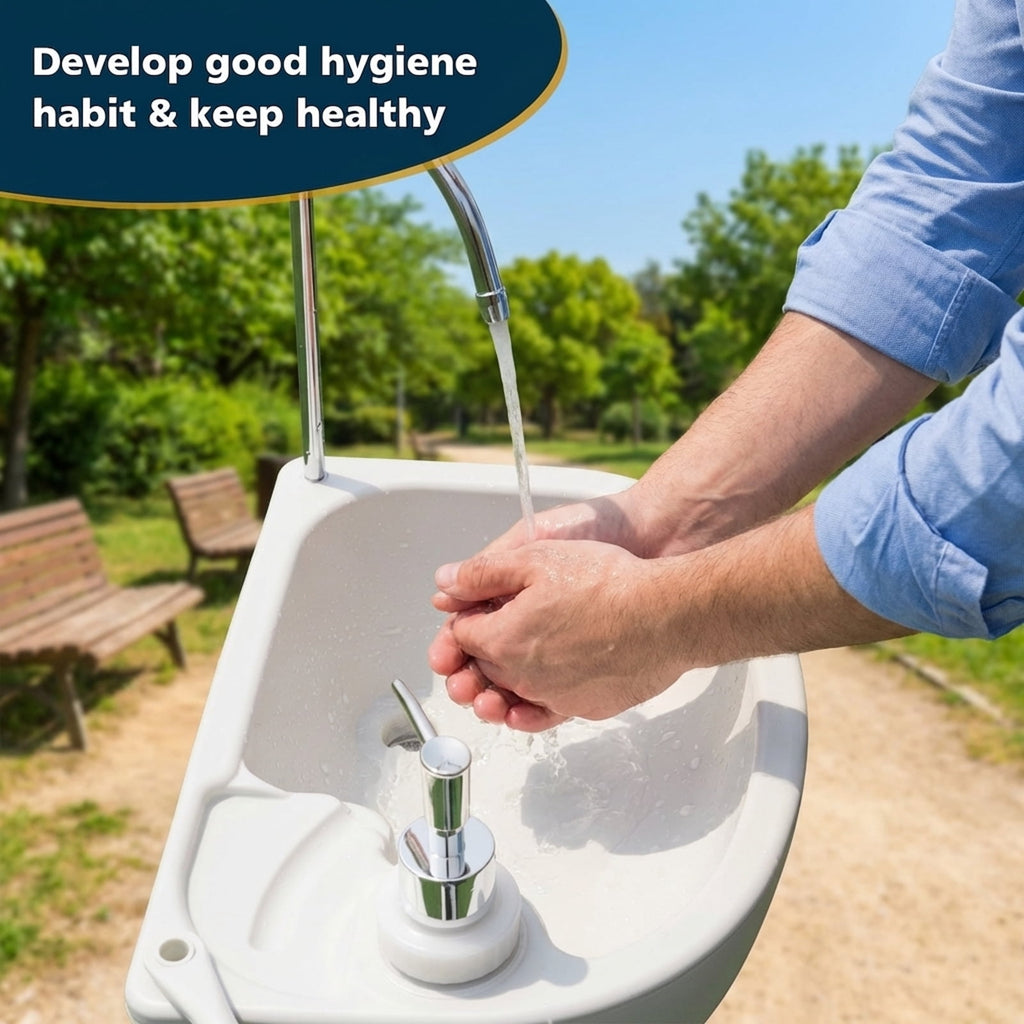 Biotree Portable Hand Wash Station Basin Stand with 4.5 Gallon Tank Camping Sink with Soap Dispenser for Outdoor, Gray