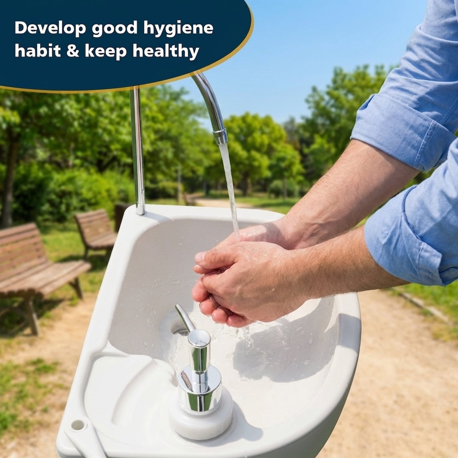 Biotree Portable Hand Wash Station Basin Stand with 4.5 Gallon Tank Camping Sink with Soap Dispenser for Outdoor, Gray