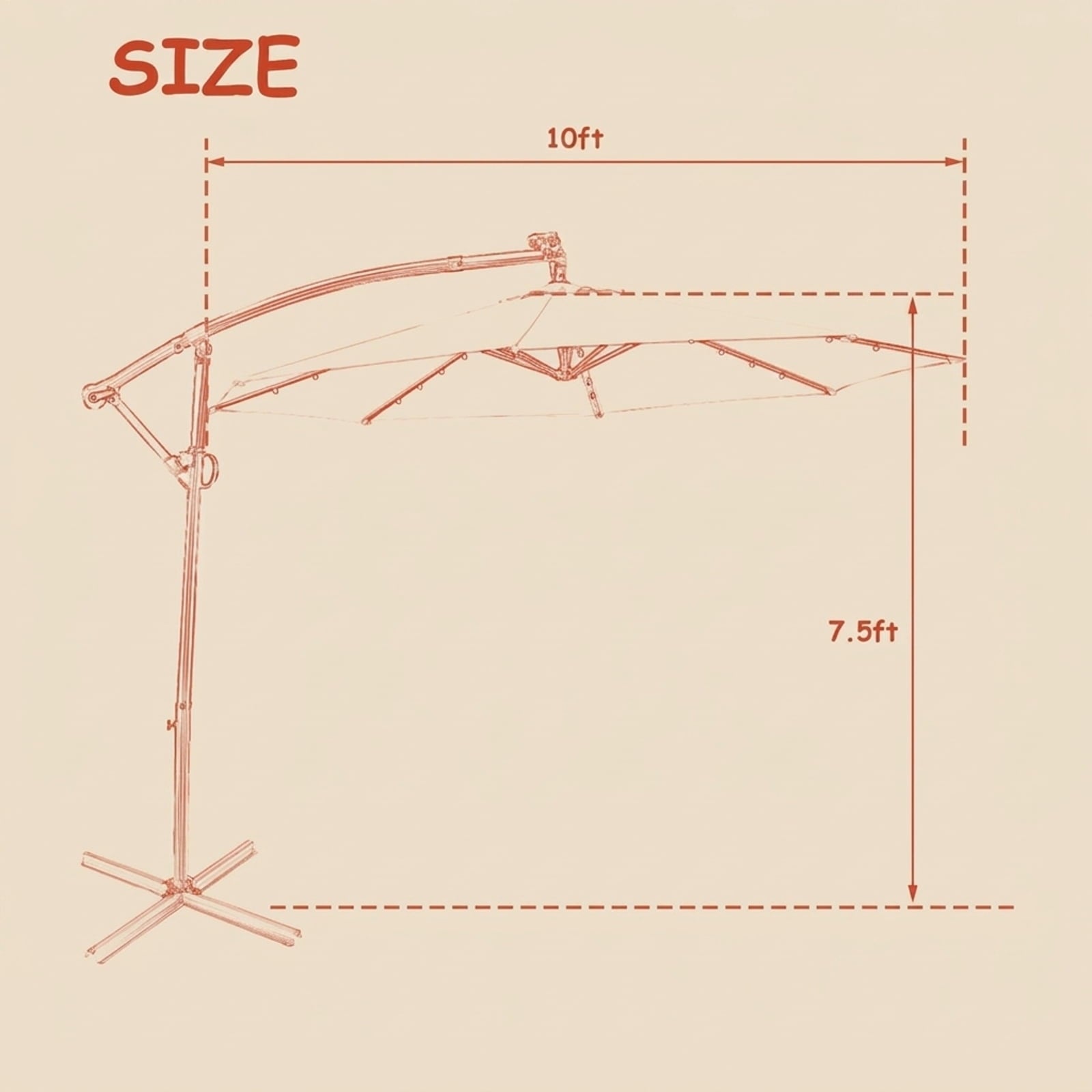 Biotree 10 ft Solar LED Cantilever Patio Umbrella Offset Hanging with Cross Base, 8 Ribs - Orange for Backyard