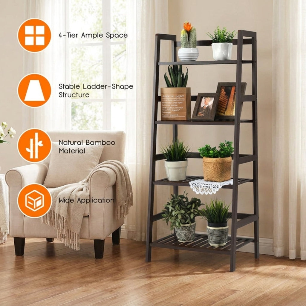 Biotree 4-Tier Bamboo Plant Rack with Guardrails Stable and Space-Saving for Indoor Outdoor Patio Balcony Garden, Brown