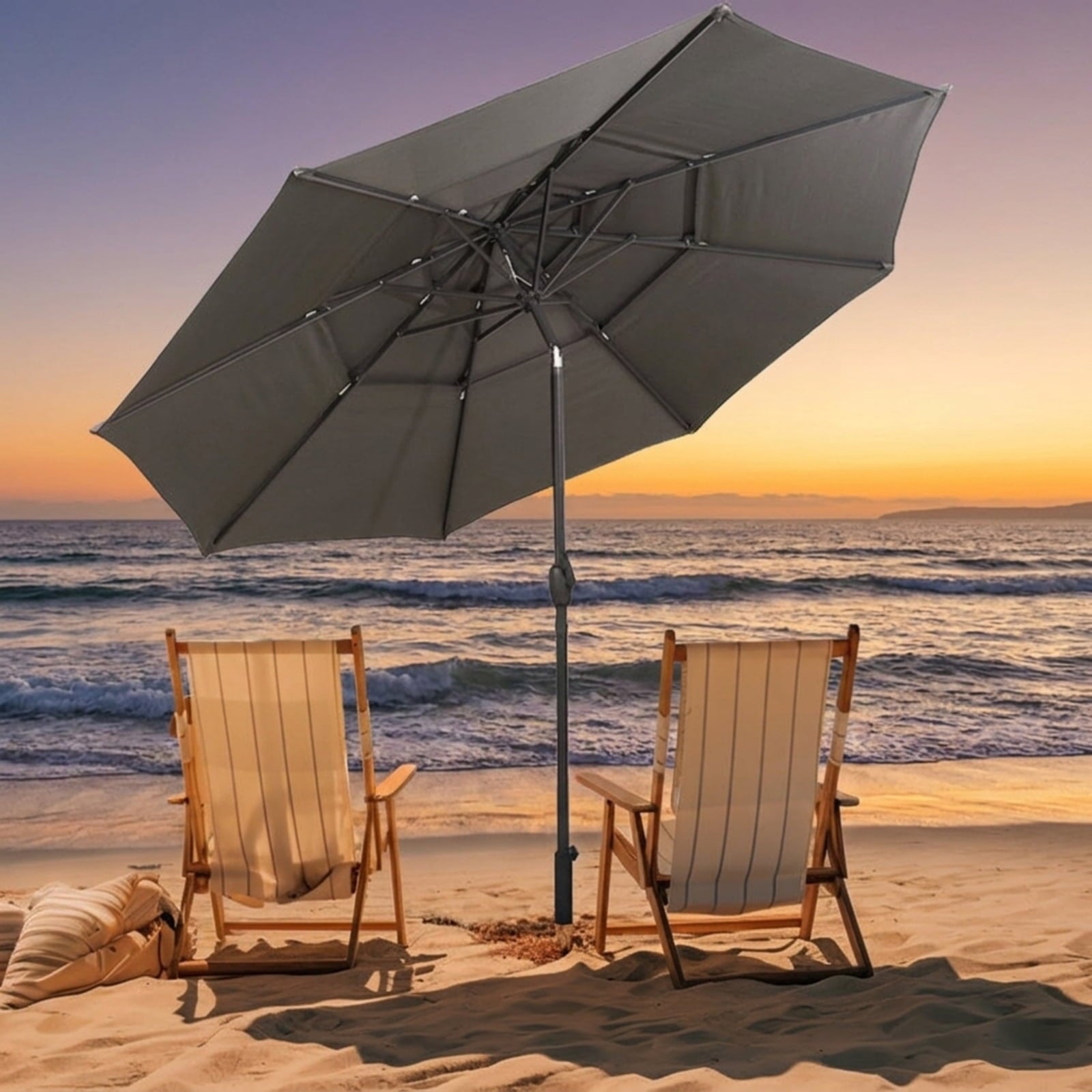 Biotree 10 FT Patio Umbrella, 3-tier Vented Patio Umbrella with Push Button Tilt for Patio Garden Backyard Pool, Brown