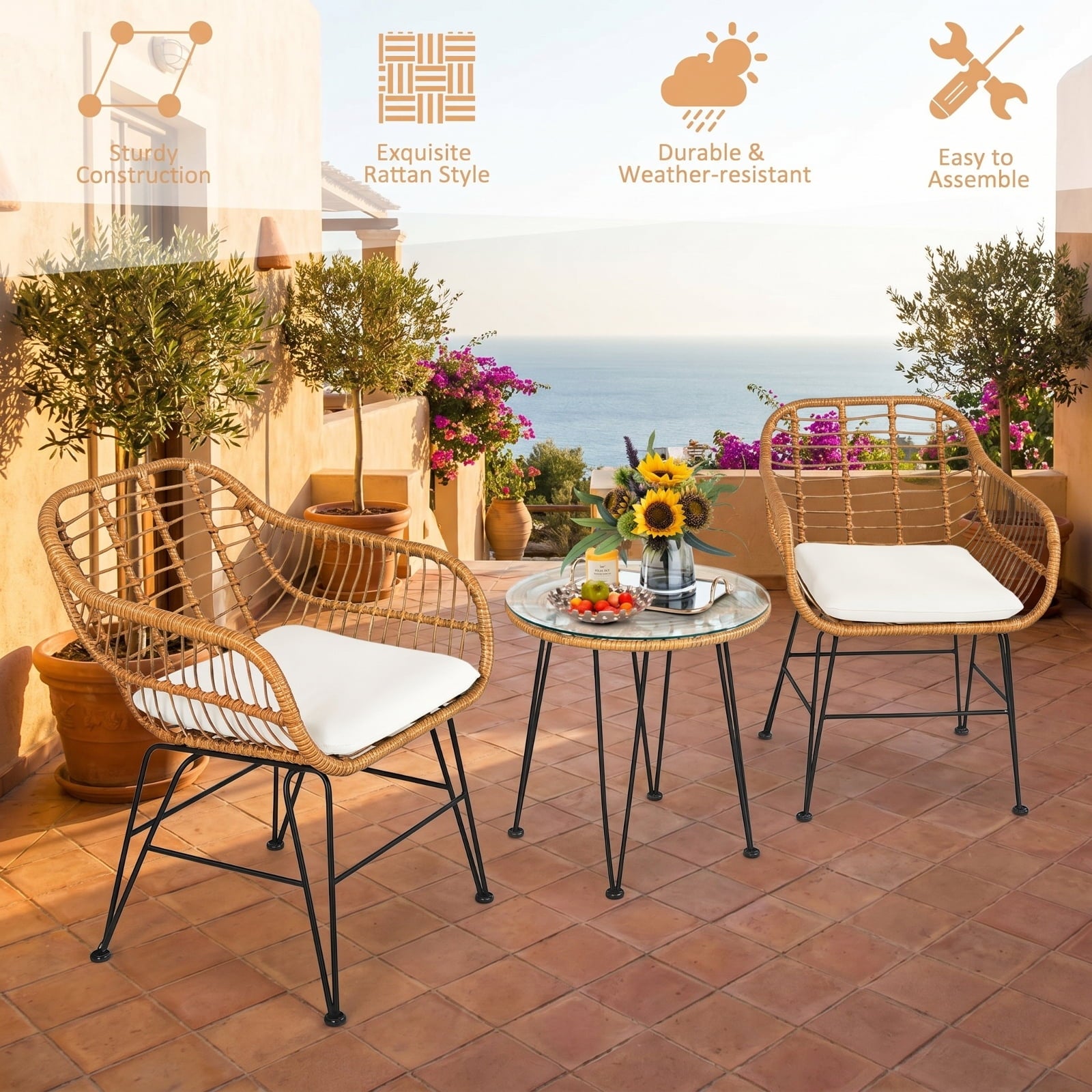 Biotree 3 Piece Patio Furniture Set Outdoor Conversation Set with Coffee Table Outdoor Conversation Set for Garden Backyard PorchGrey