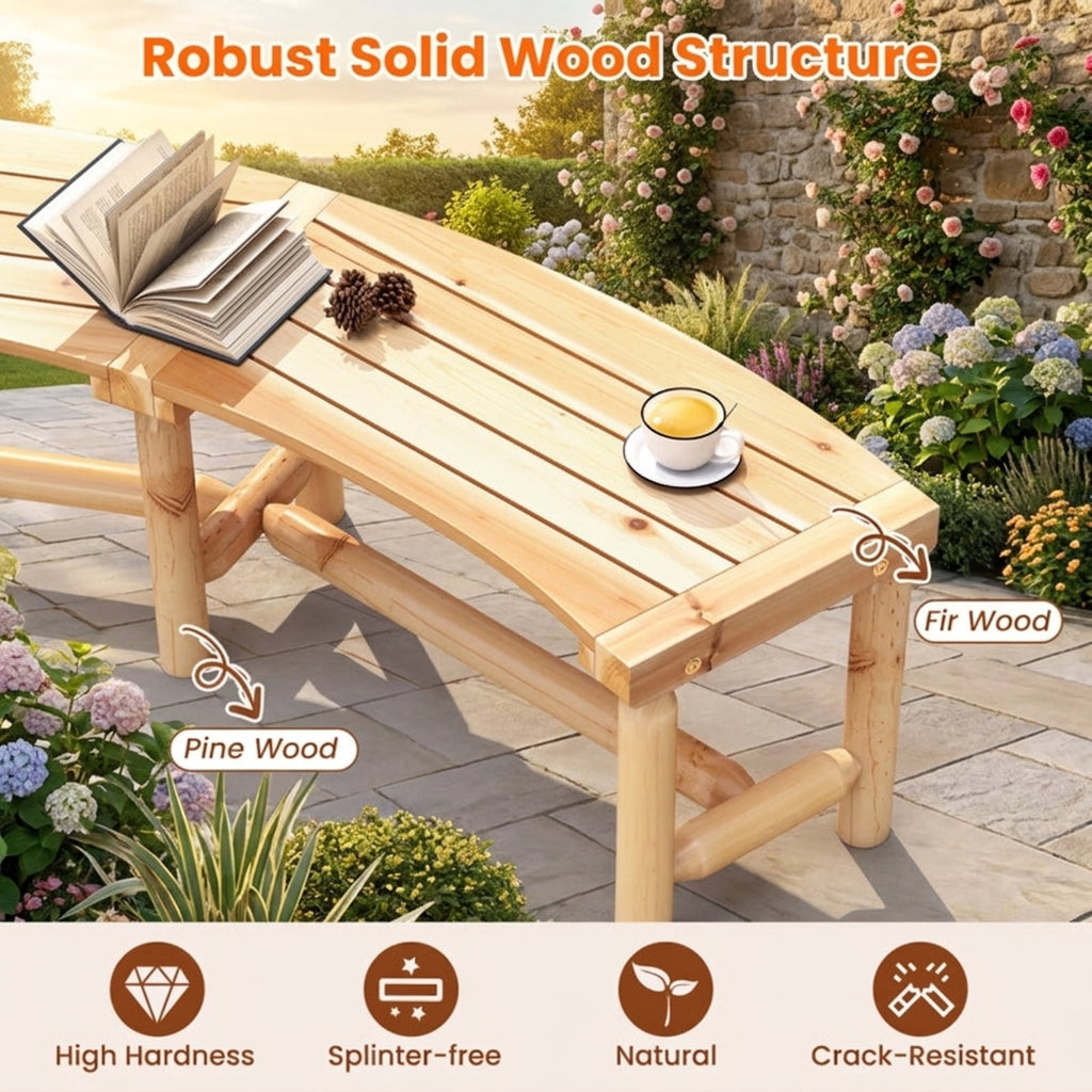 Biotree Patio Curved Bench Solid Wood Fire Pit Bench Outdoor Backless Loveseat Stackable Patio Chair for Garden BackyardNatural