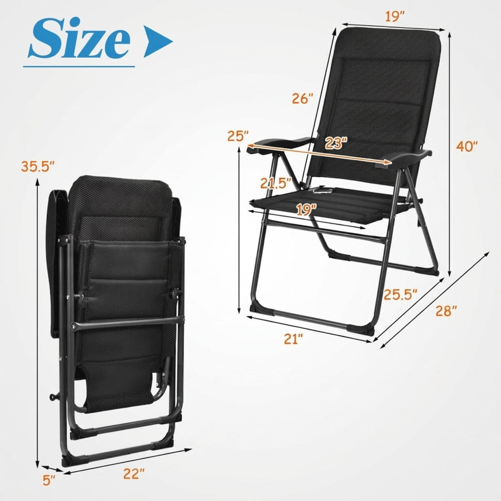 Biotree Set of 4 Patio Folding Chairs with Adjustable Backrest Stackable Patio Chair for Garden BackyardBlack