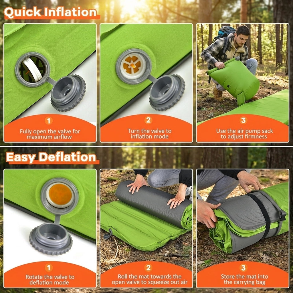 Biotree Self Inflating Folding Camping Sleeping Mattress with Carrying Bag Portable Sleeping Mat for Outdoor Camping, Green