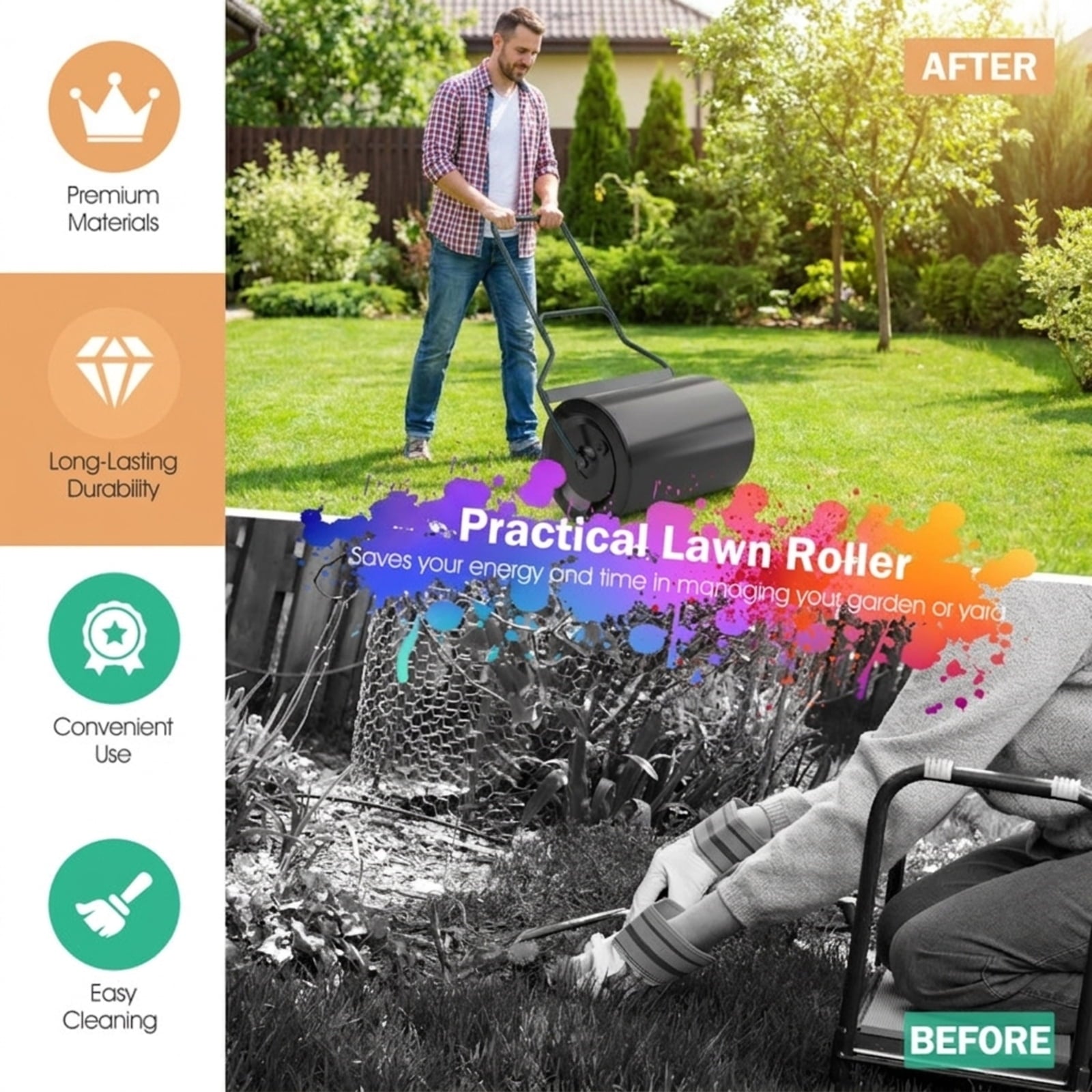 Biotree Lawn Roller with U for Lawn Garden Yard Soil Care, Green